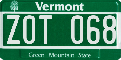 VT license plate ZOT068