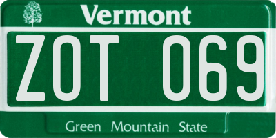 VT license plate ZOT069