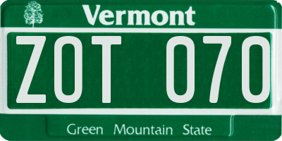 VT license plate ZOT070