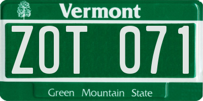 VT license plate ZOT071