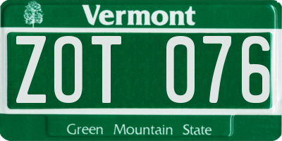 VT license plate ZOT076