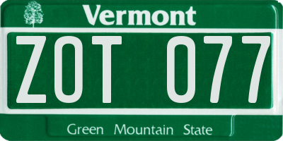 VT license plate ZOT077