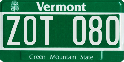 VT license plate ZOT080