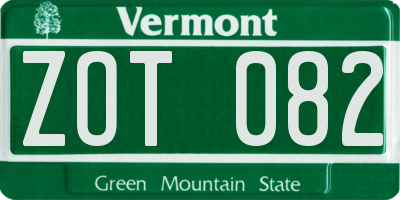 VT license plate ZOT082