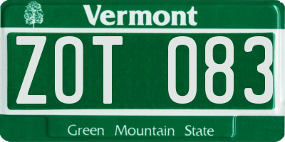 VT license plate ZOT083
