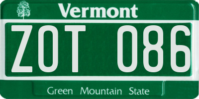 VT license plate ZOT086