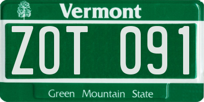 VT license plate ZOT091