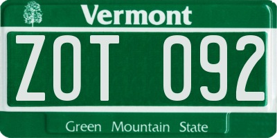 VT license plate ZOT092
