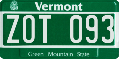 VT license plate ZOT093