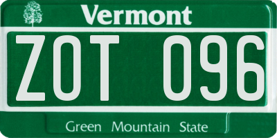 VT license plate ZOT096