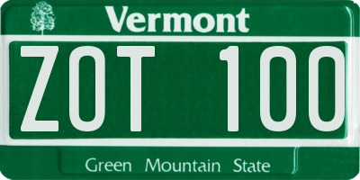 VT license plate ZOT100