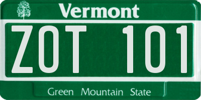 VT license plate ZOT101