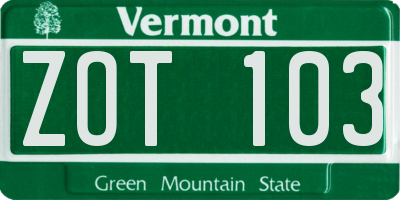 VT license plate ZOT103