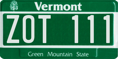 VT license plate ZOT111