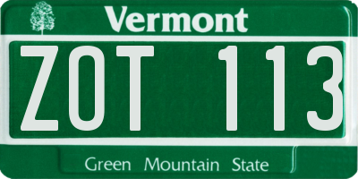 VT license plate ZOT113