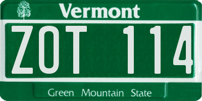 VT license plate ZOT114