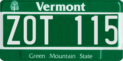 VT license plate ZOT115