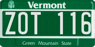 VT license plate ZOT116