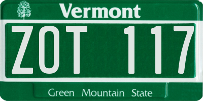 VT license plate ZOT117
