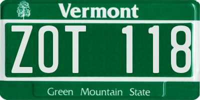 VT license plate ZOT118