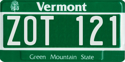 VT license plate ZOT121