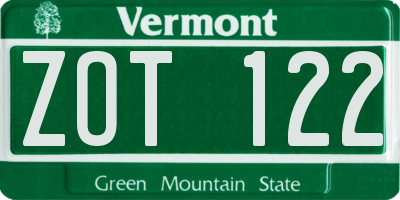 VT license plate ZOT122