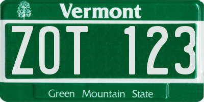 VT license plate ZOT123