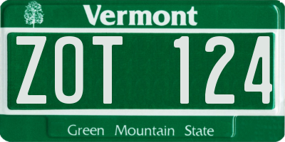 VT license plate ZOT124