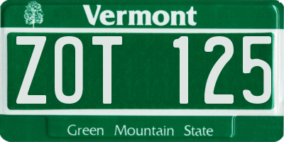 VT license plate ZOT125