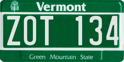 VT license plate ZOT134