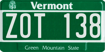 VT license plate ZOT138