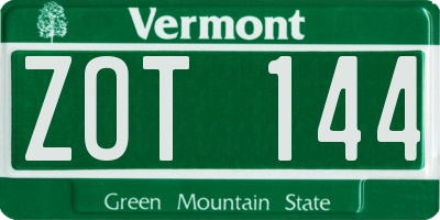 VT license plate ZOT144