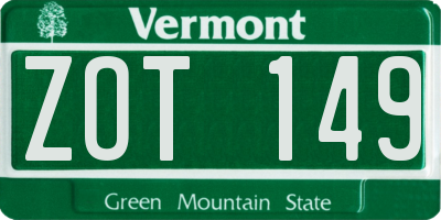 VT license plate ZOT149