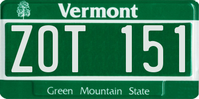 VT license plate ZOT151