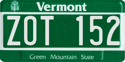 VT license plate ZOT152