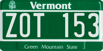 VT license plate ZOT153