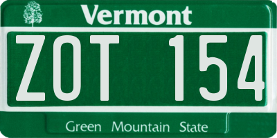 VT license plate ZOT154