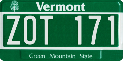 VT license plate ZOT171