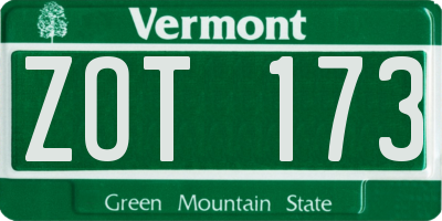 VT license plate ZOT173