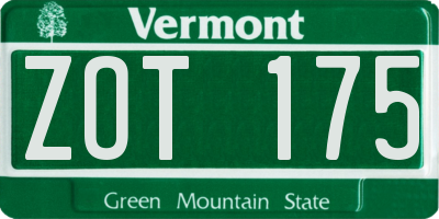 VT license plate ZOT175