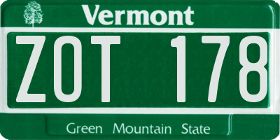 VT license plate ZOT178