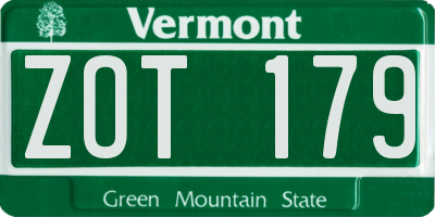 VT license plate ZOT179