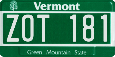 VT license plate ZOT181