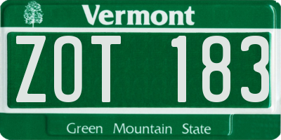 VT license plate ZOT183