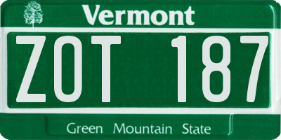 VT license plate ZOT187