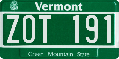 VT license plate ZOT191