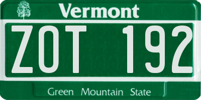 VT license plate ZOT192