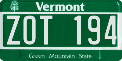 VT license plate ZOT194