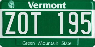VT license plate ZOT195