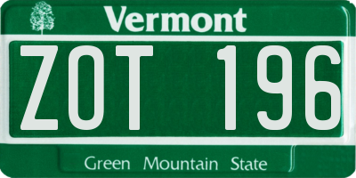 VT license plate ZOT196